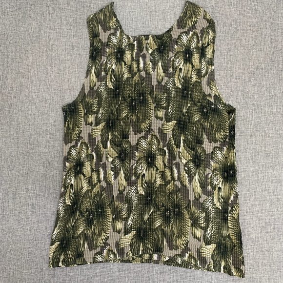 George Woman Accordion Floral Sleeveless Top Scoop Neckline X-Large Green Black - Picture 9 of 11